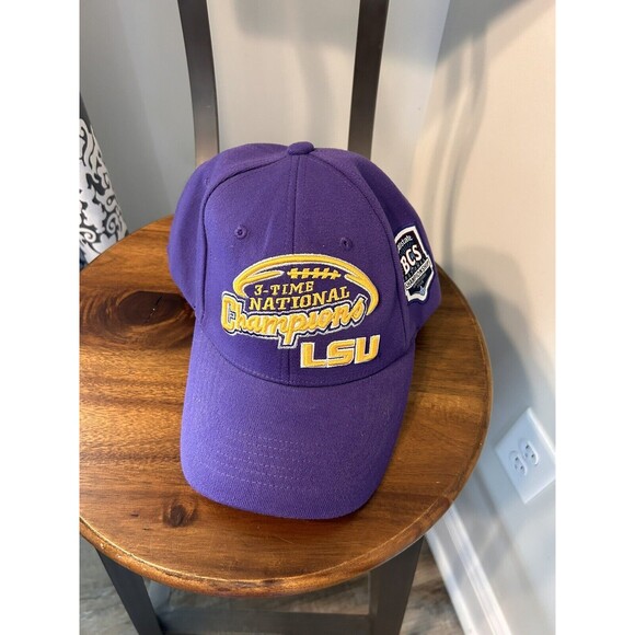 LSU TIGERS  3-Time National Championship Embroidered Strapback Hat BCS Patch - Picture 1 of 5